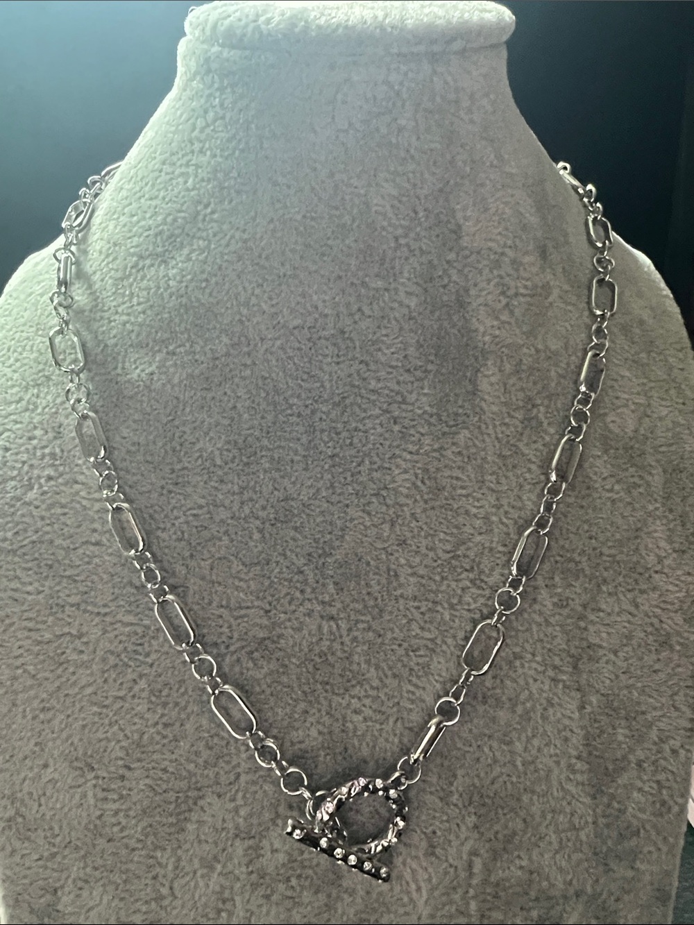 Textured Silver-Tone Toggle Link Necklace
